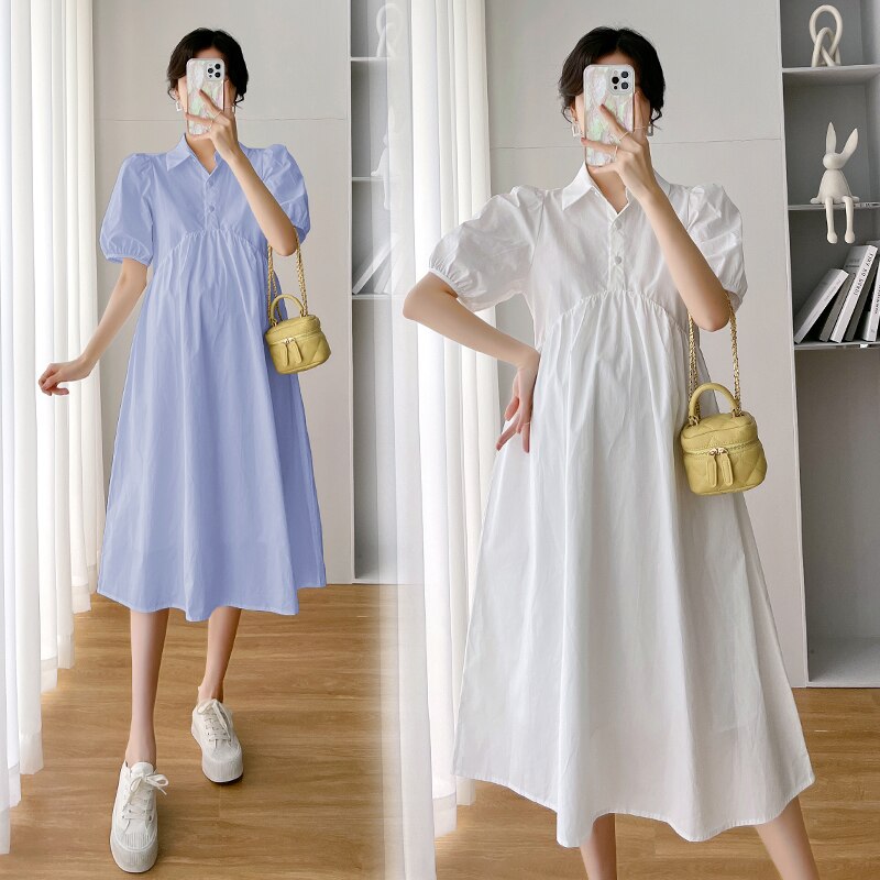 9627 #2023 mùa hè thời trang Hàn Quốc Đầm bầu Áo blouse dài một dòng quần áo thụng cho mang thai nữ ngọt ngào mang thai sau sinh