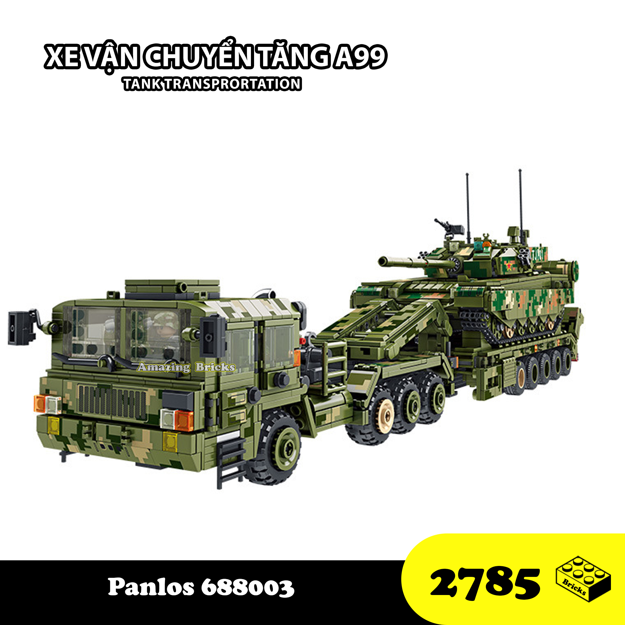Đồ chơi Lắp ráp Xe vận chuyển Tăng, Panlos 688003 Tank Transportation
