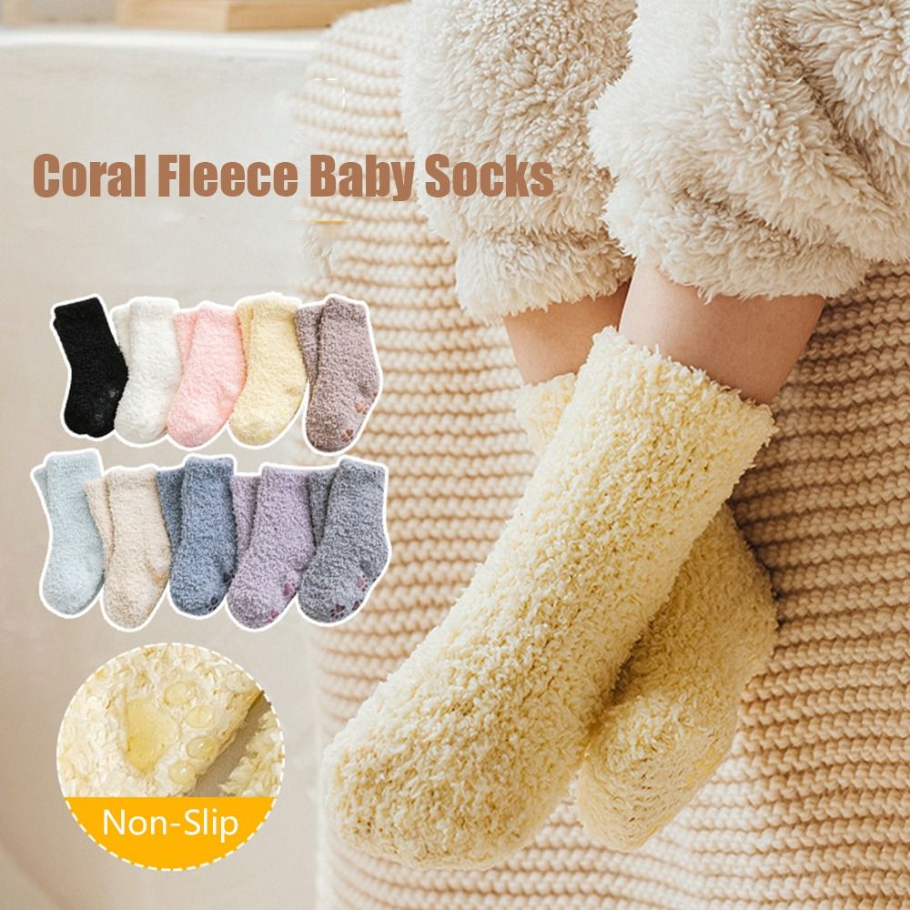 GOLDMA Thickening Coral Fleece Baby Socks Korean Style Solid Color Infant