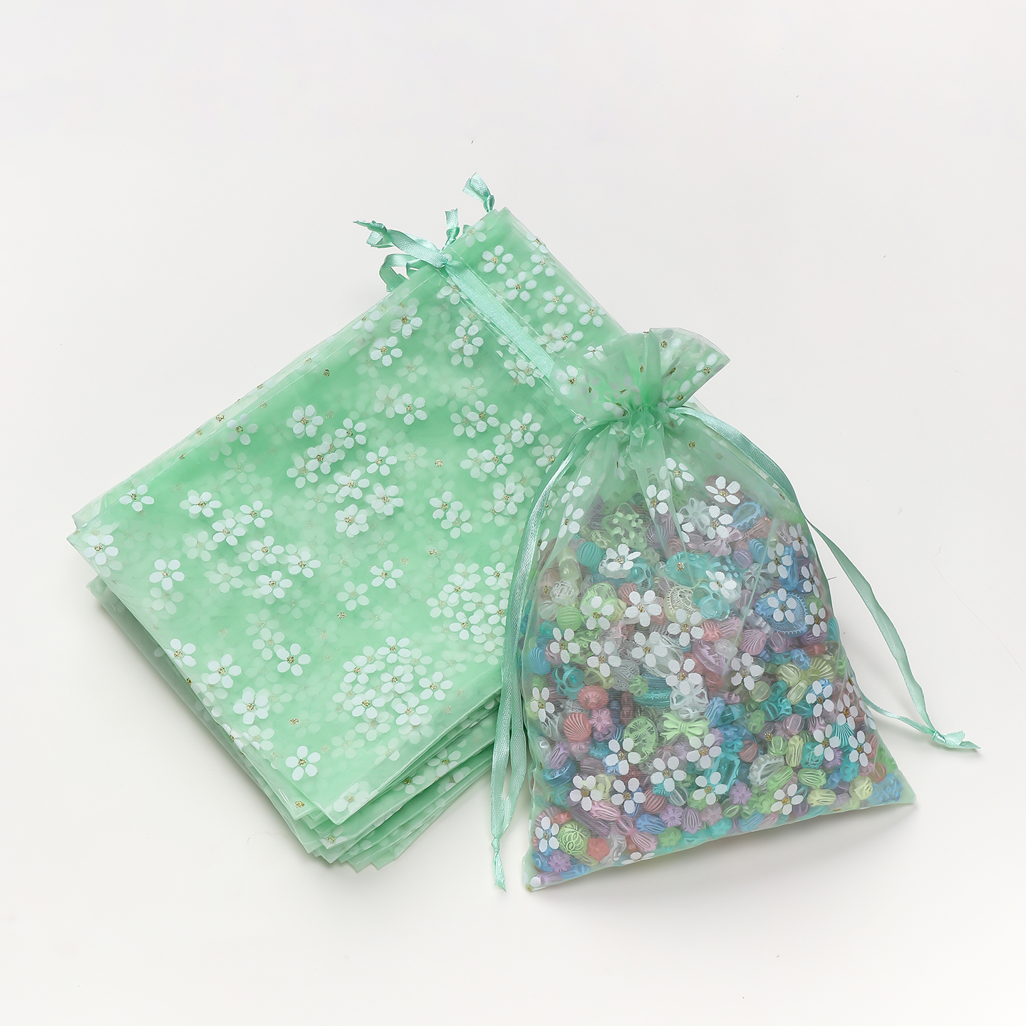 St.kunkka 5Pcs Floral Printed Organza Drawstring Pouch Multi-Color Sheer Tulle Gift Bag DIY Jewelry Candy Wedding Favor Packaging Storage Bag