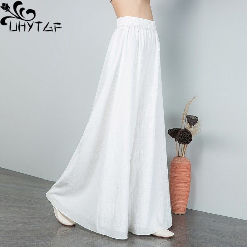 Uhytgf quần ống rộng vải voan Xuân Hè Nữ Váy quần nữ mỏng dáng rộng kích thước lớn eo mỏng cao 155