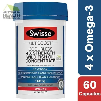 Swisse Ultiboost 4 x Strength Wild Fish Oil Concentrate 60 Capsules September 2023