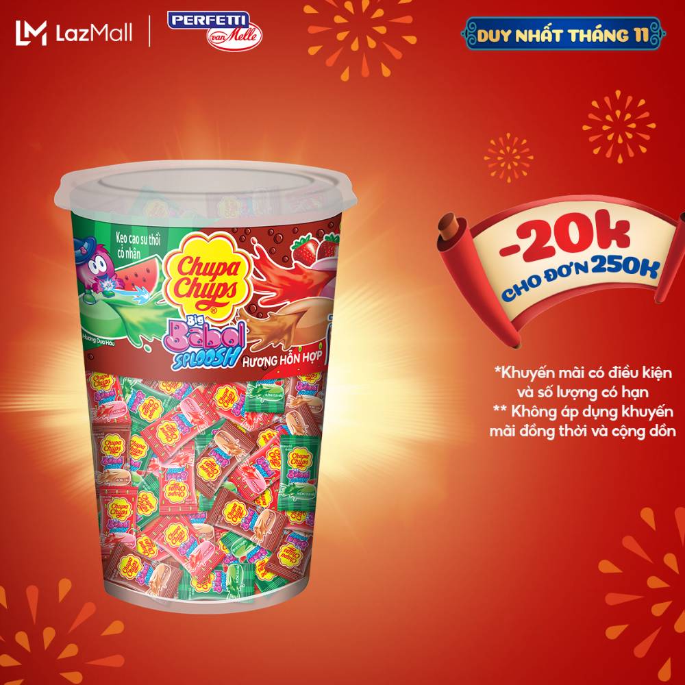 Kẹo cao su gum thổi có nhân Chupa Chups Big Babol Sploosh (Hũ 74 viên) hương dưa hấu dâu cola