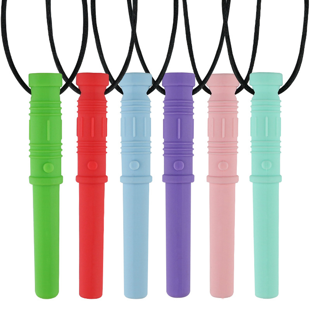 Sensory Chew Necklace Baby Silicone Teether Autism Sensory Chewy Toys 6 Colors Extremely Durable Safe to Use
