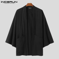 INCERUN Mens Long Sleeve Japanese Baggy Kimono Cardigan Cape Hippy Loose Outwear Shirts (Western Style)