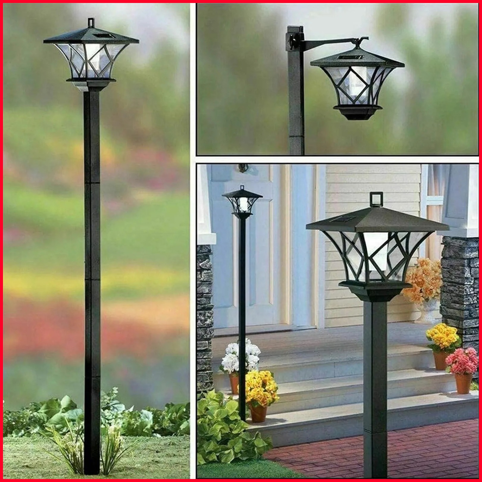 【HOT solar light】 Outdoor Post Lights Solar-powered LED Hanging Lamp Outside Street Light Garden Lawn and Pathway Light Vintage Floor Lamps