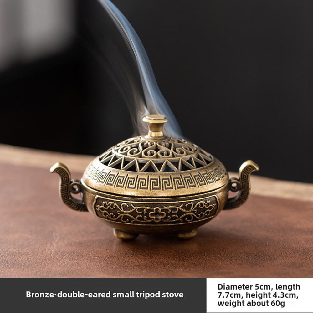 VTXNS 1Pcs Sandalwood Incense Stick Burner with Hollowed Out Patterns Alloy Lotus Incense Censer Durable Retro Three Legged Stove House Furnishings