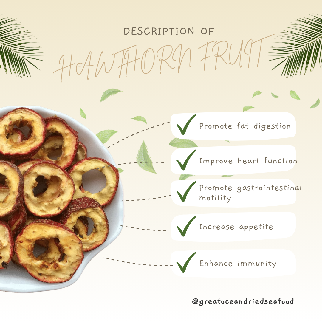 English hawthorn information card with dried fruit slices|山楂片英文说明图与干山楂片