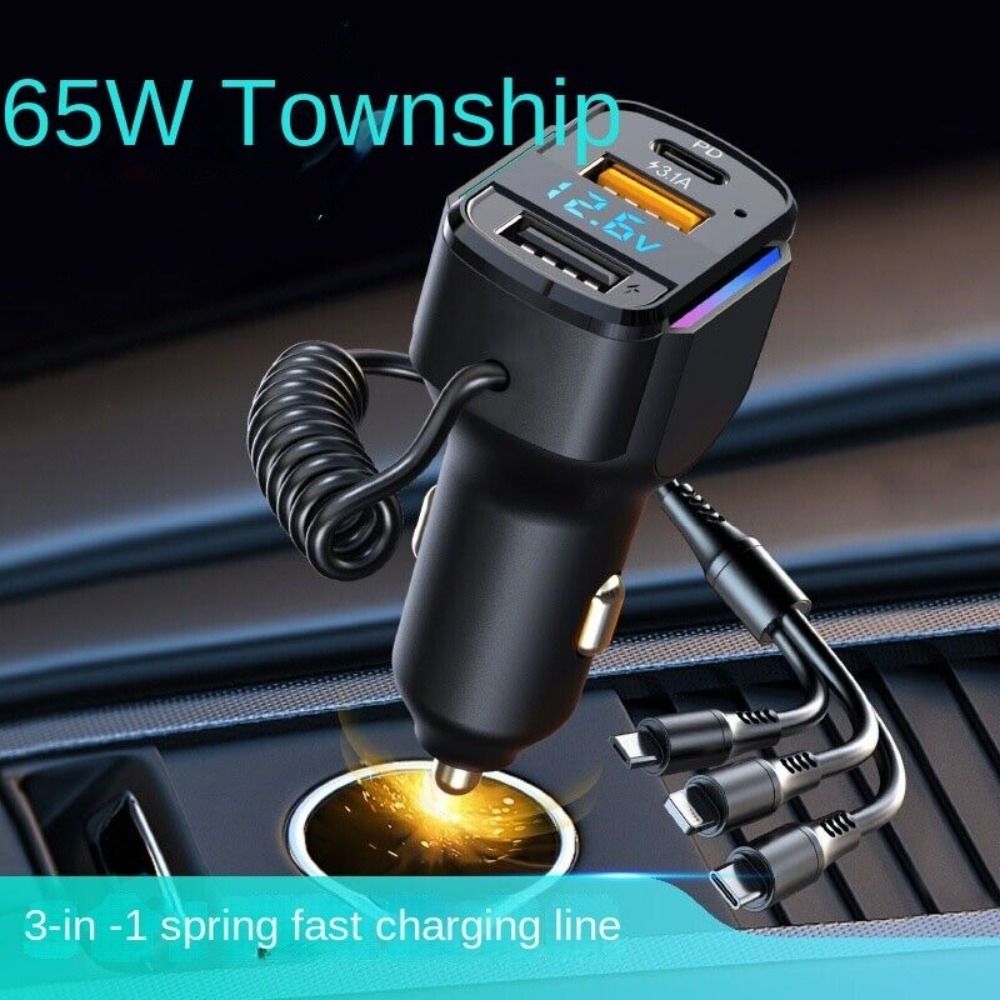 Tidings chất lượng cao abs + pc đầu sạc sạc xe hơi đa năng cáp sạc nhanh lò xo 3 trong 1 bộ sạc xe hơi usb kép pd sạc xe hơi
