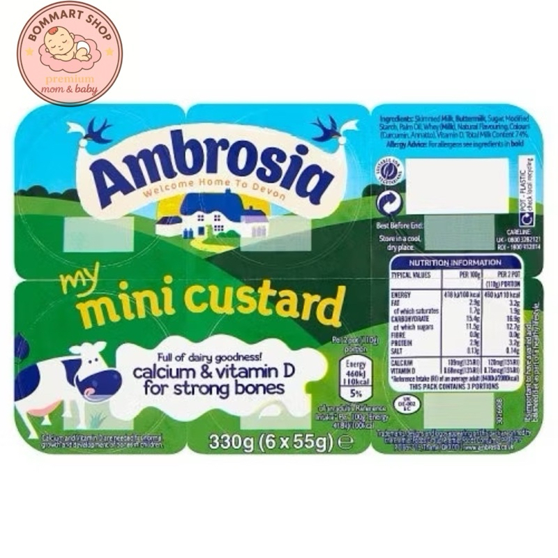 [Nhập khẩu tem phụ] Váng sữa Ambrosia cho bé 6m+ Vỉ 6 hộp x 55G  Anh Quốc UK