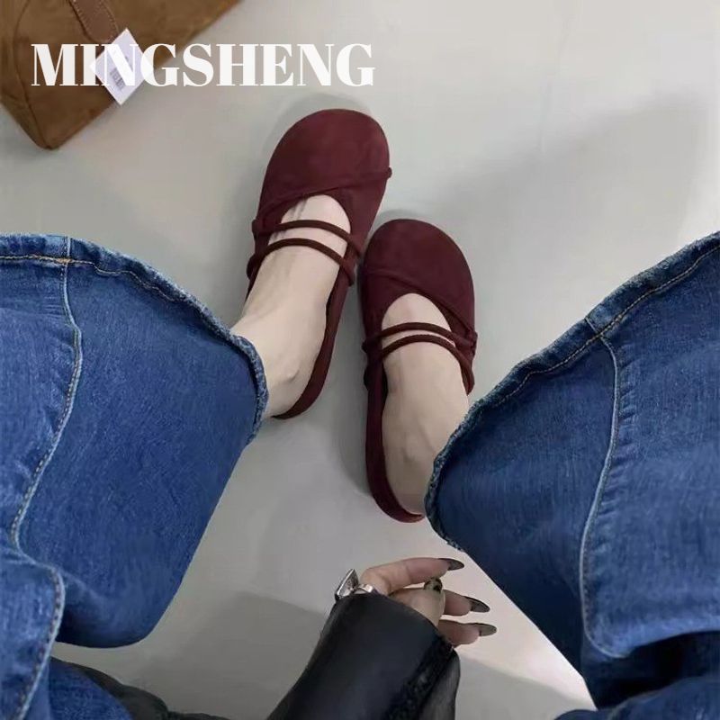MINGSHENG Women's Fashion Square Toe Flats Suede Height Increasing Canvas Shoes ราคา 432 บาท*ส่งฟรี