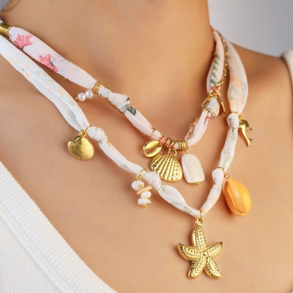EMERRY Phong cách dân tộc Dây chuyền khăn hoa Hạt cườm Tính cách Dây chuyền series đại dương Độc nhất Phụ kiện trang sức Dây choker nylon Phụ nữ