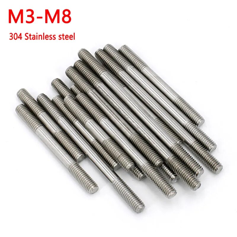 yingke 1pc Double End Thread Rod M3 M4 M5 M6 M8 304 A2 Stainless Steel Headless Stud Bolts Screw Rod Tooth Stick Dual Threaded Bar