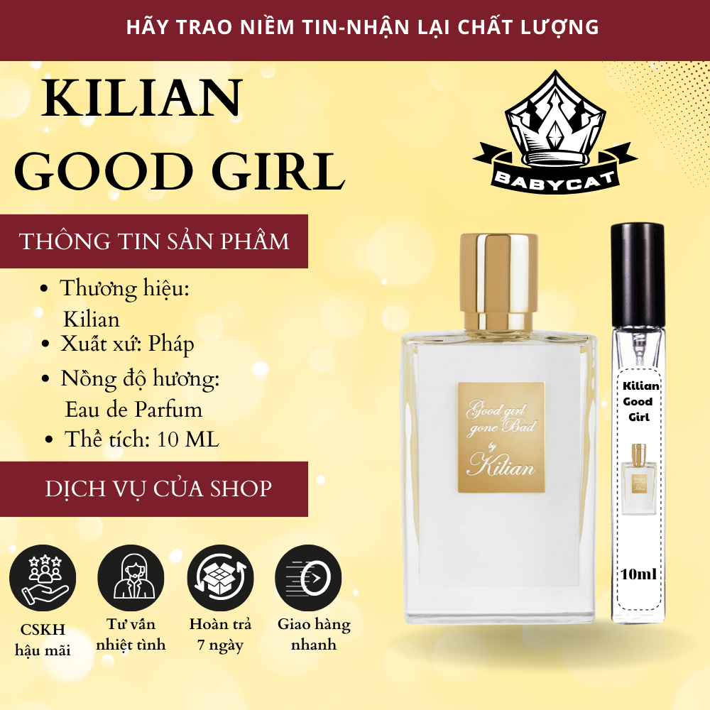 [AUTH] Nước hoa nữ Kilian Good Girl Gone Bad, mẫu dùng thử 10ml sang trọng, quyến rũ-Babycat Store