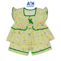 Bộ quần áo Ngắn bé gái hoạ tiết Gấu Kẻ Xanh Cotton - AICDBGPO7MYO - AIN Closet