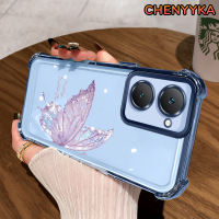 CHENYYKA Casing Hp untuk VIVO Y03 Y03T Y18 Y18e Y18i Y18T Y28s 5G Y37 5G Case Casing pola Kupu-kupu Kasing HP Kesing Silikon Softcase empat sudut Anti Drop Cesing