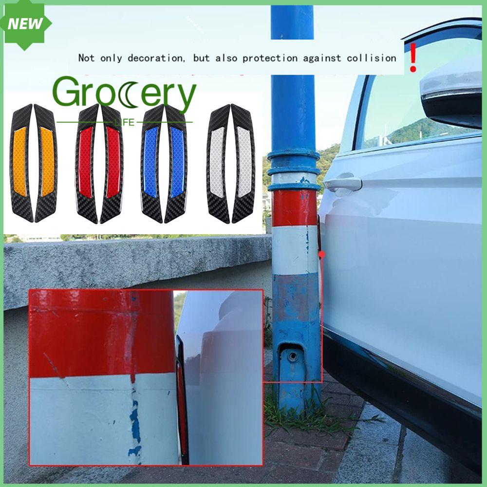 GROCERY LIFE 2Pcs Trang trí Chống va chạm Dải bảo vệ Sợi carbon Hình dán phản quang ô tô Bảo vệ cạnh Lông mày bánh xe
