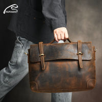 NUPUGOO Mens Leather Briefcase Vintage Crazy Horse Leather Crossbody Backpack Large Capacity Commuter Handbag