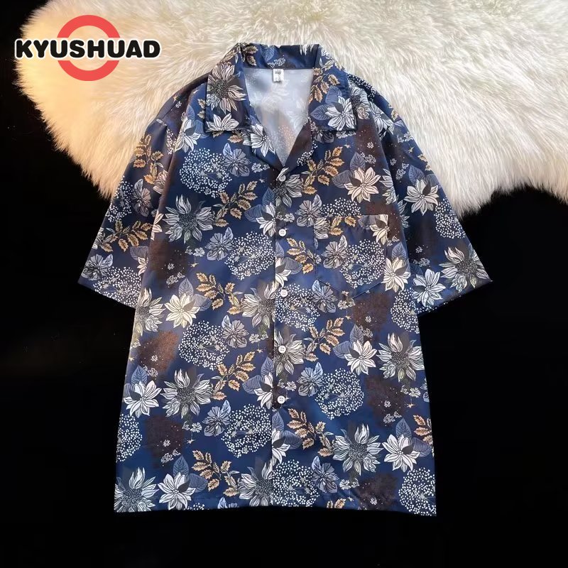 KYUSHUAD Hawaiian shirt men's loose casual short-sleeved floral shirt ราคา 154 บาท*ส่งฟรี