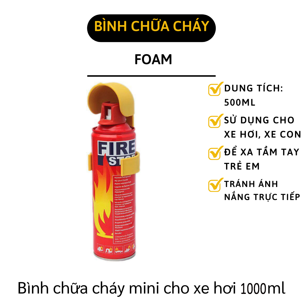 Bình chữa cháy Mini Firestop Cho Xe Hơi trên ô tô dung tích nhỏ gọn-1000ML Tiện Dụng,phòng chống cháy nổ hỏa khẩn cấp trên xe ô tô