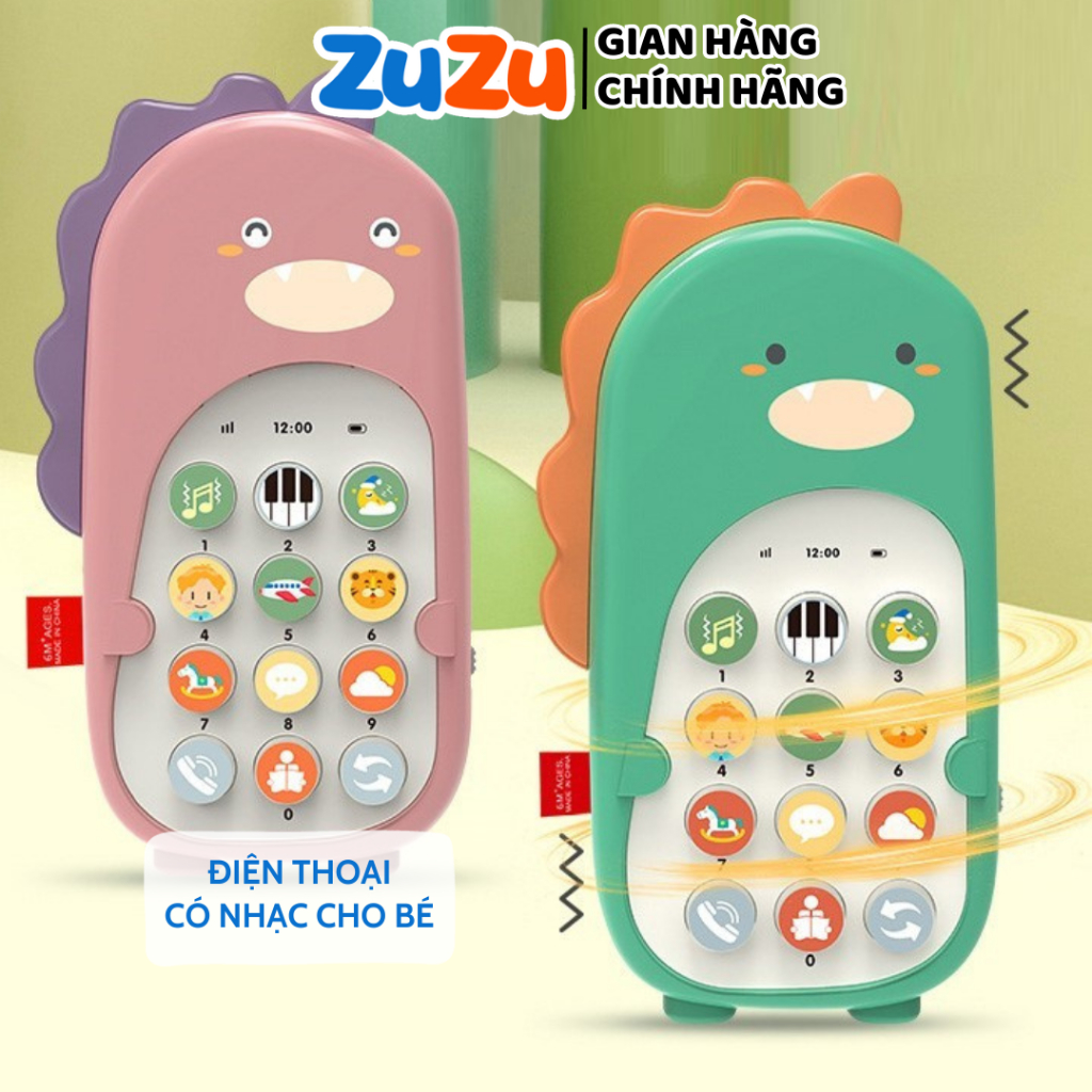 Đồ chơi điện thoại gặm nướu khủng long ZuZU - phát nhạc - phát sáng cho bé - kèm PIN và dây đeo