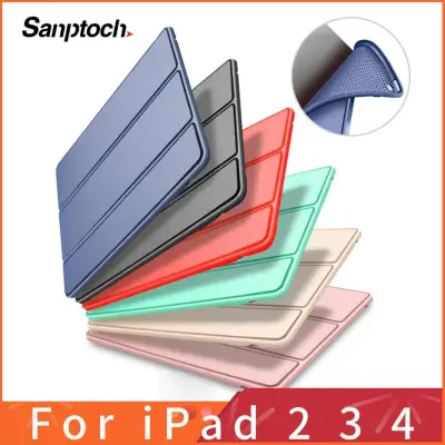 Sanptoch Cases for iPad 2 3 4 Case Silicone Soft Back Folio Stand with Auto Sleep/Wake Up PU Leather Smart Cover for iPad 4 3 2 Protective Casing