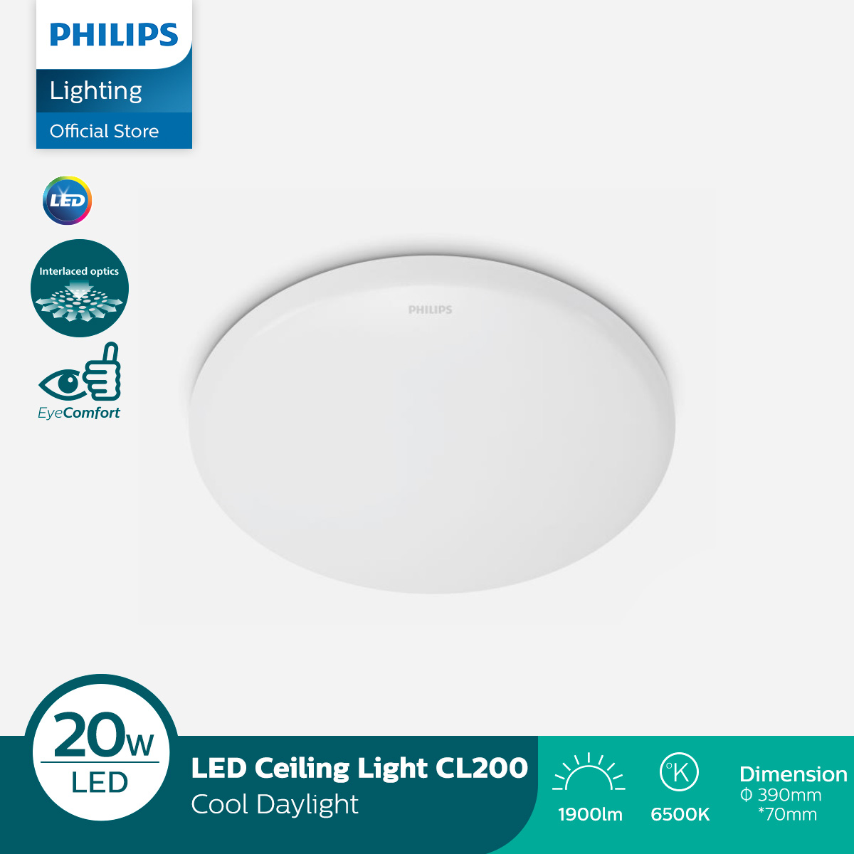 Lampu Philips LED Ceiling CL200 EC RD 20W 65K Putih