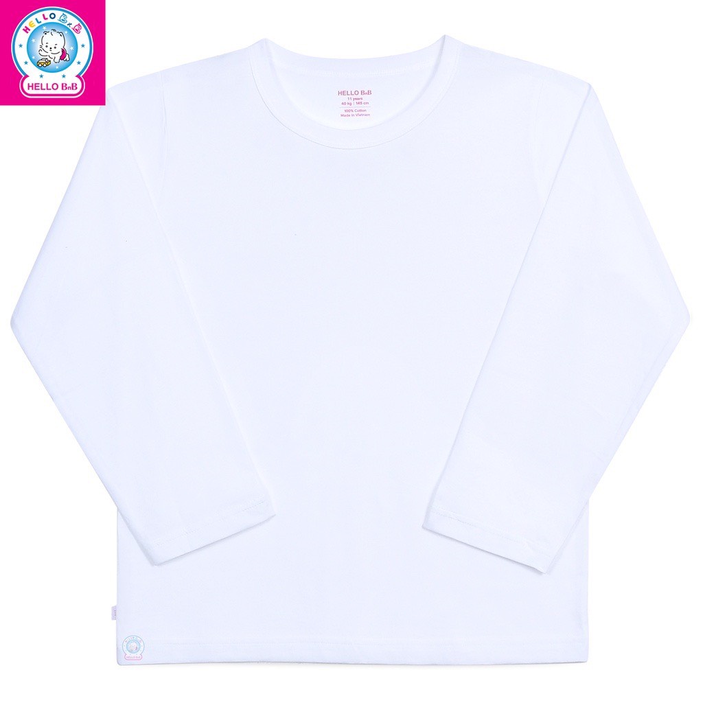 Áo cổ bo tay dài trắng bigsize hello bnb al1411 cotton tự nhiên mềm mịn mát | kiddy and mommy