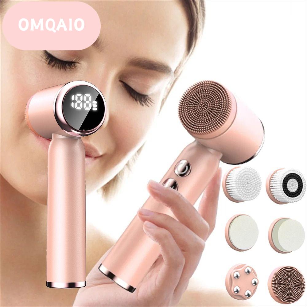 OMQAIO 6 ใน 1 แปรงทำความสะอาดผิวหน้าไฟฟ้า ประคบร้อนและเย็น หมุนได้ 360 องศา โซนิคทำความสะอาดผิวหน้า แบบพกพา ขัดผิวอย่างอ่อนโยน น้ำยาล้างหน้า อุปกรณ์ทำความสะอาดรูขุมขน นวดหน้า ราคา 1,181 บาท*ส่งฟรี