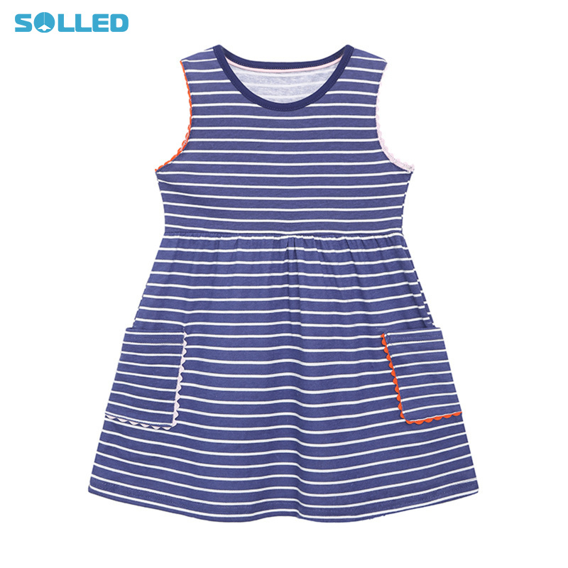 Girls Casual Dress Toddler Cotton Striped Crew Neck Sleeveless Summer Princess Dresses With 2 Pockets ราคา 204 บาท*ส่งฟรี