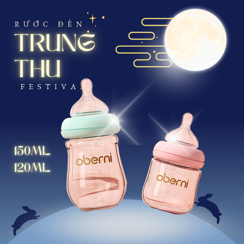 Bình sữa Oberni chống sặc cho trẻ sơ sinh thủy tinh cách nhiệt 120/150ml -NTO60