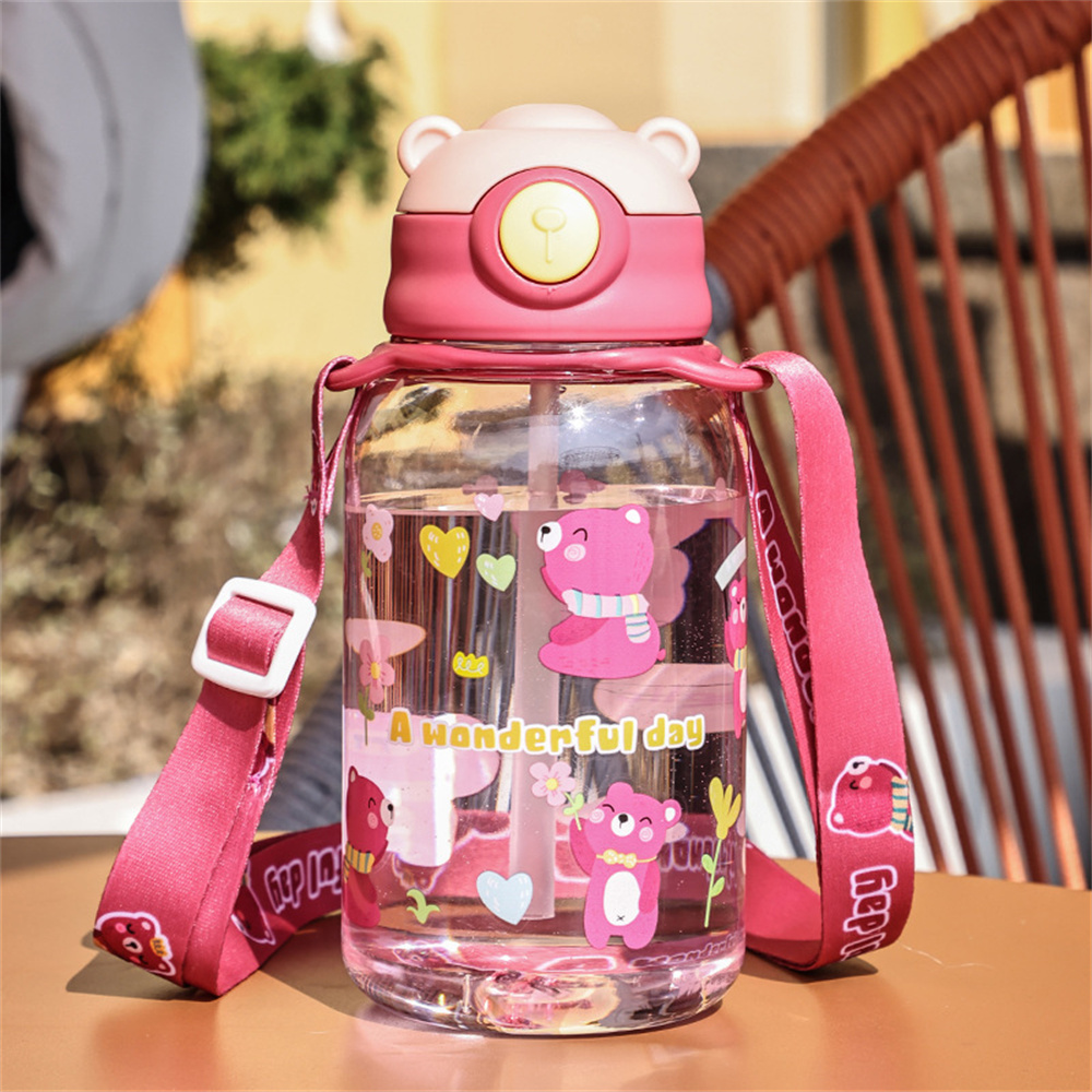 LVYIMAO 550 ML 800ML ขวดน้ำเด็กน่ารัก 650ml ปราศจากฟาง BPA รั่วซึมกลางแจ้งเด็กถ้วยแบบพกพาเด็กโรงเรียนขวดน้ำ