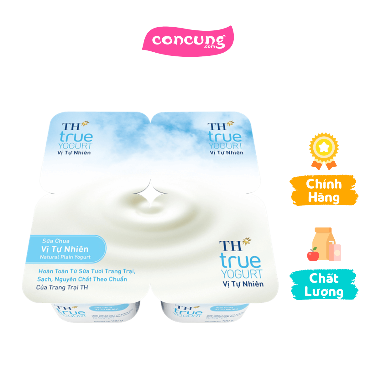 Sữa chua Vị Tự Nhiên TH true Yogurt 100g (vỉ 4 hộp)