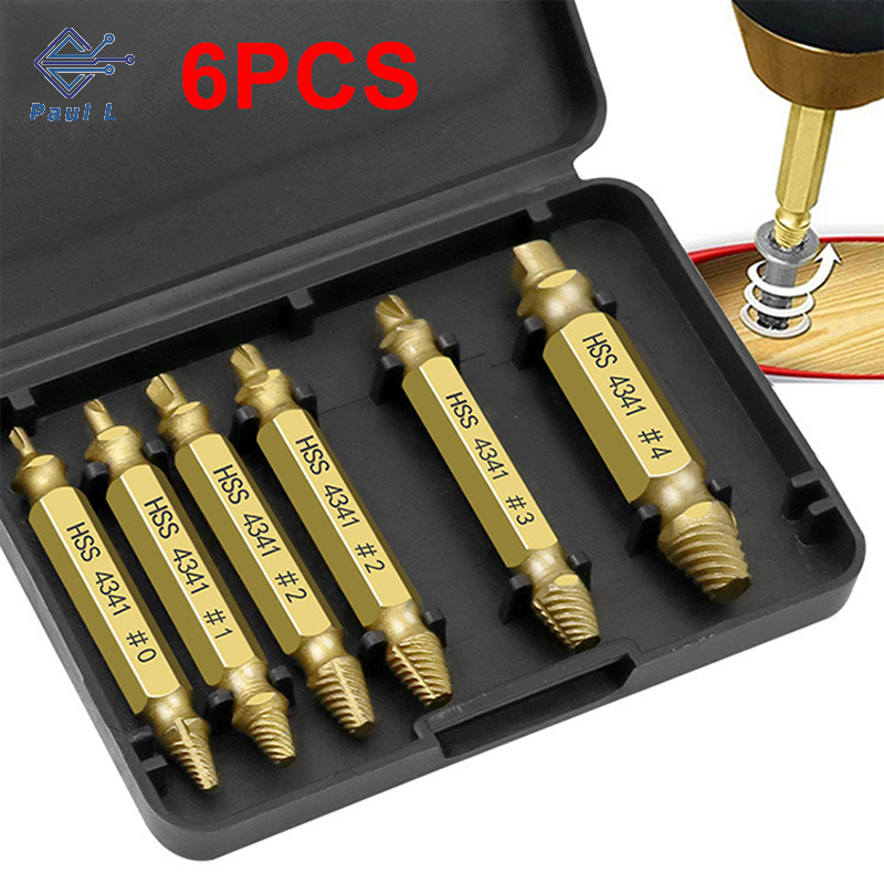 【Paul L】 Bộ 6 mũi khoan vặn vít bị hư hỏng dụng cụ tháo bu lông vít bị hỏng