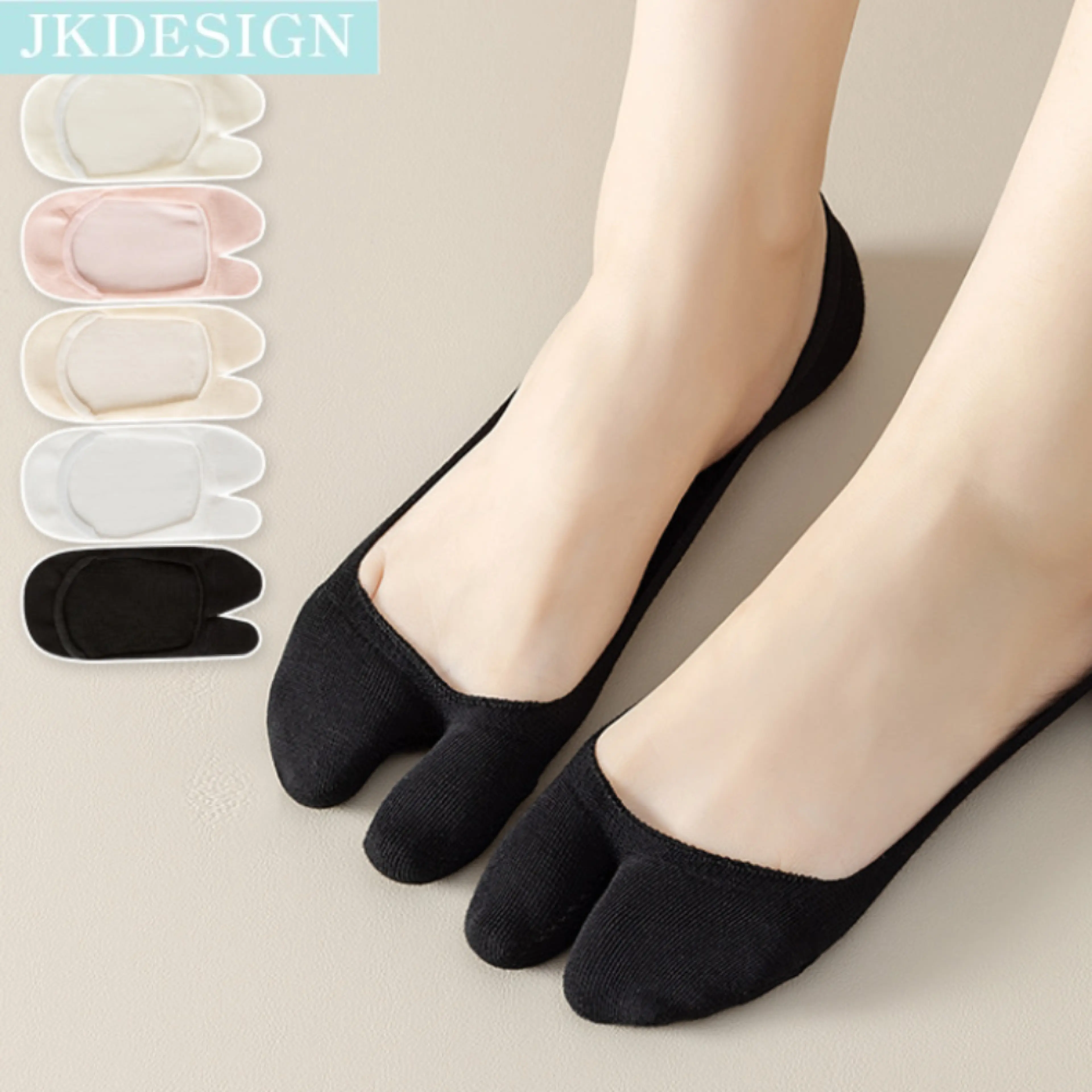 JKDESIGN ตัดต่ำตัด ถุงเท้า tabi ที่มองไม่เห็น บางและบาง ผ้าคอตตอน ถุงเท้าสองนิ้วกันลื่น คาวาอิ ร้านขายชุดชั้นใน ถุงเท้าแยกนิ้วเท้า ฤดูใบไม้ผลิฤดูใบไม้ผลิ