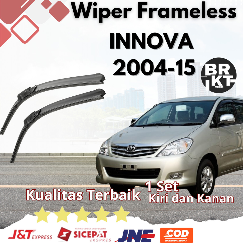 Wiper Mobil Toyota Kijang Innova Lama 2004 - 2015 Frameless 1 Set Kiri dan Kanan Tanpa Rangka Besi Harga 50,000 rupiah*Gratis Ongkir