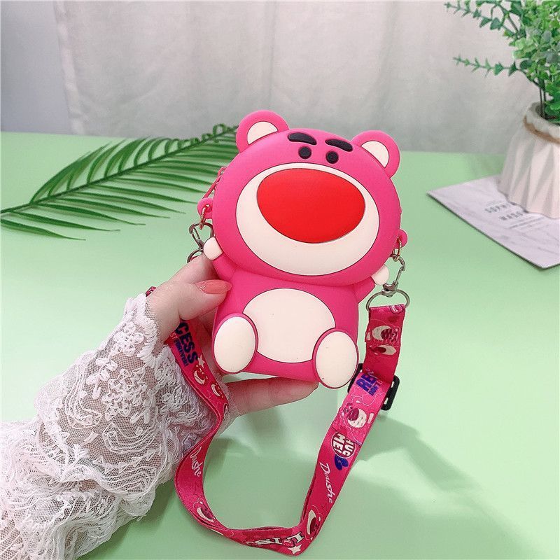 Túi đeo chéo gấu dâu Lotso Dễ thương, túi silicon gấu dâu cho bé Fullbaby