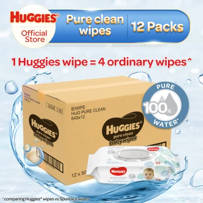[Made in Singapore] Huggies Pure Clean Baby Wipes 64s X 12 (Carton)