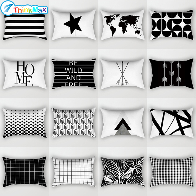 Pillowcase, Peach Skin Velvet Modern Simple Black And White Geometric Striped Pattern Sofa Cushion Cover, Soft Skin-friendly Rectangle Pillow Case 30x50cm ราคา 48 บาท*ส่งฟรี