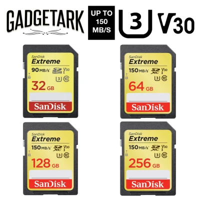 SanDisk Extreme 16GB I 32GB I 64GB I 128GB I 256GB SDXC UHS-I U3 V30 SD Card Up to 150MB/s Read, 70MB/s Write