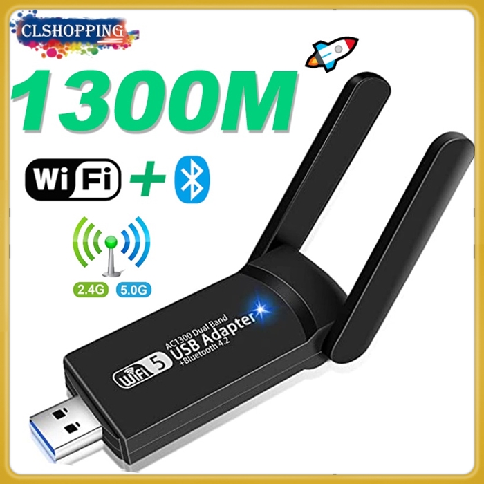 1300mbps băng tần kép 2.4/5GHz USB wifi Bộ chuyển đổi Bluetooth mạng không dây bên ngoài cho PC/máy tính xách tay