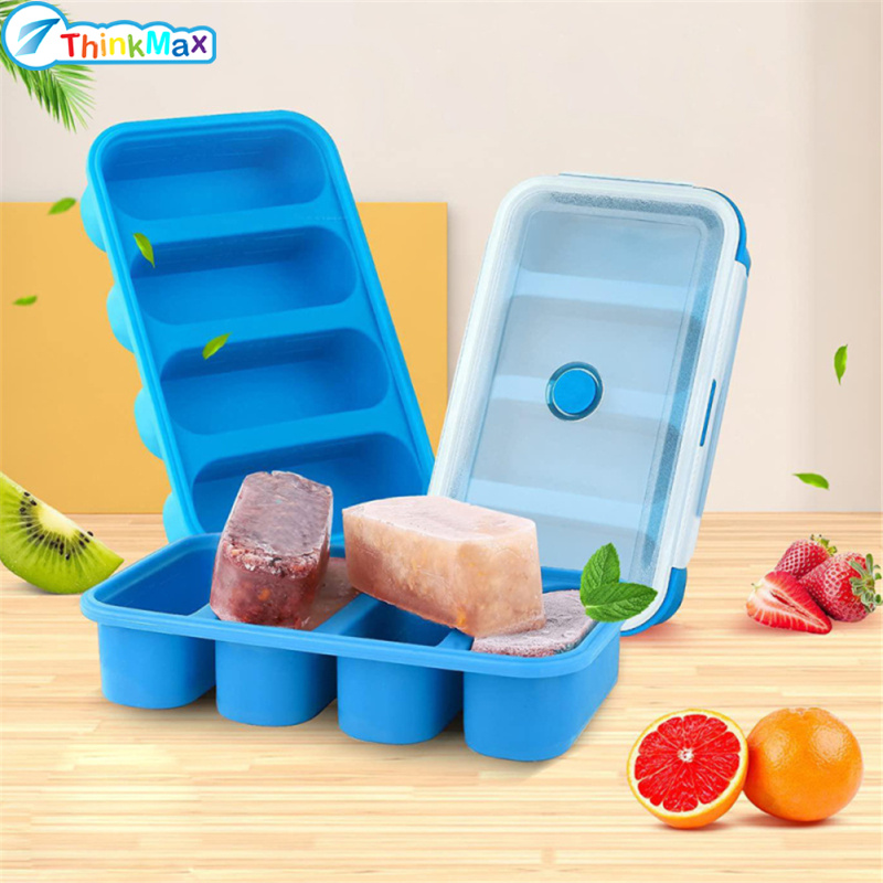 Silicone Freezer Tray Soup 4 Cubes Food Freezing Container Molds With Lid Frozen Packaging Box ราคา 279 บาท*ส่งฟรี