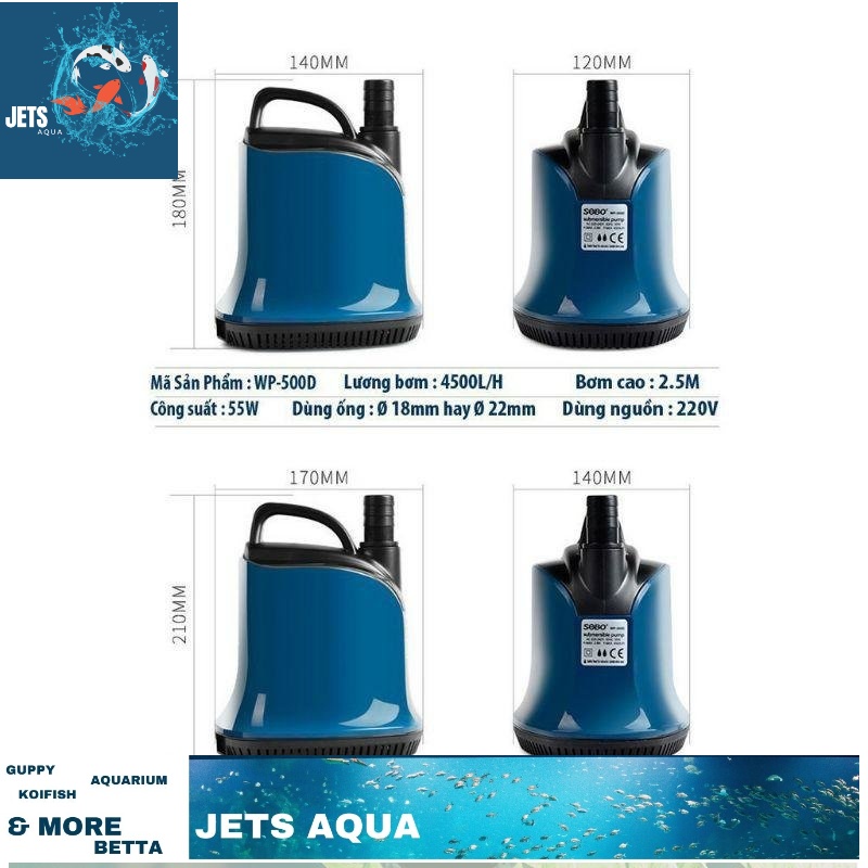 Máy bơm Sobo WP 100D hút bề mặt đáy hồ cá, bơm chìm - Bơm Hút Cặn Bể Cá - Giá sỉ tốt hơn