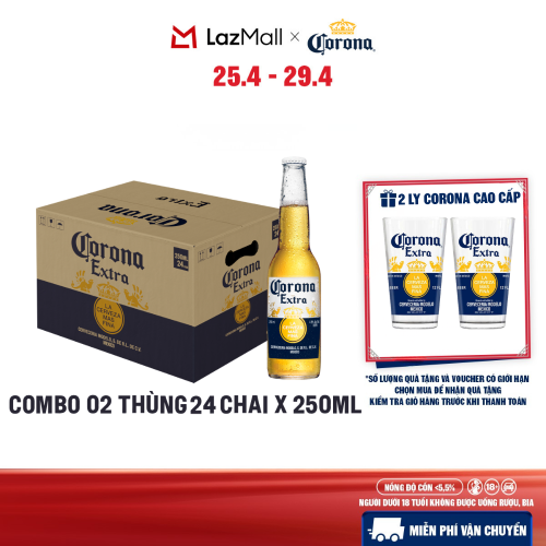 Combo 2 Thùng 24 Chai Bia Corona Extra Nhập Khẩu (250ml/chai)