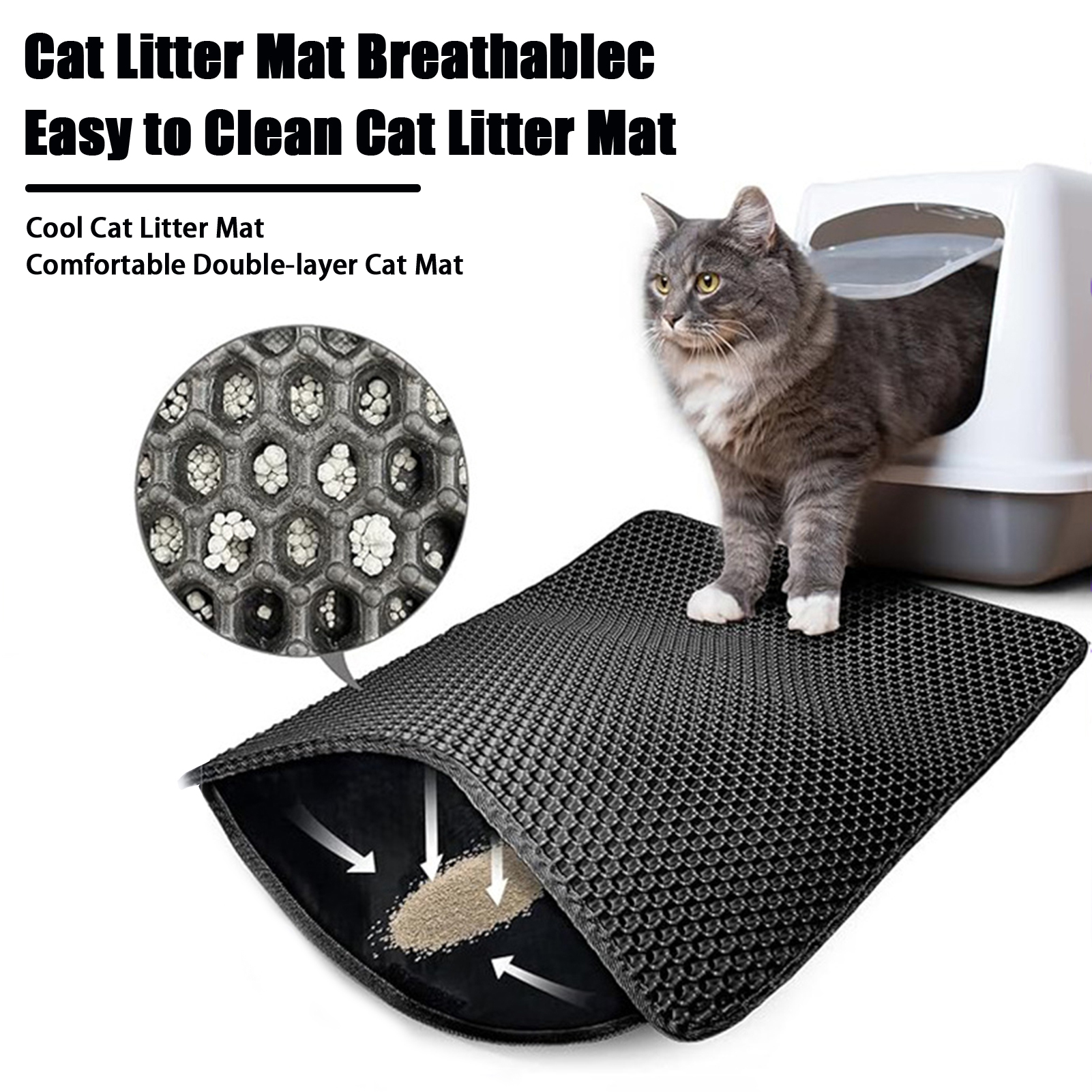 huanhuang®Breathable Cat Litter Mat Double Layer Structure Waterproof Hassle-free Easy to Clean Pocket Design Floor Mat for Home Pet
