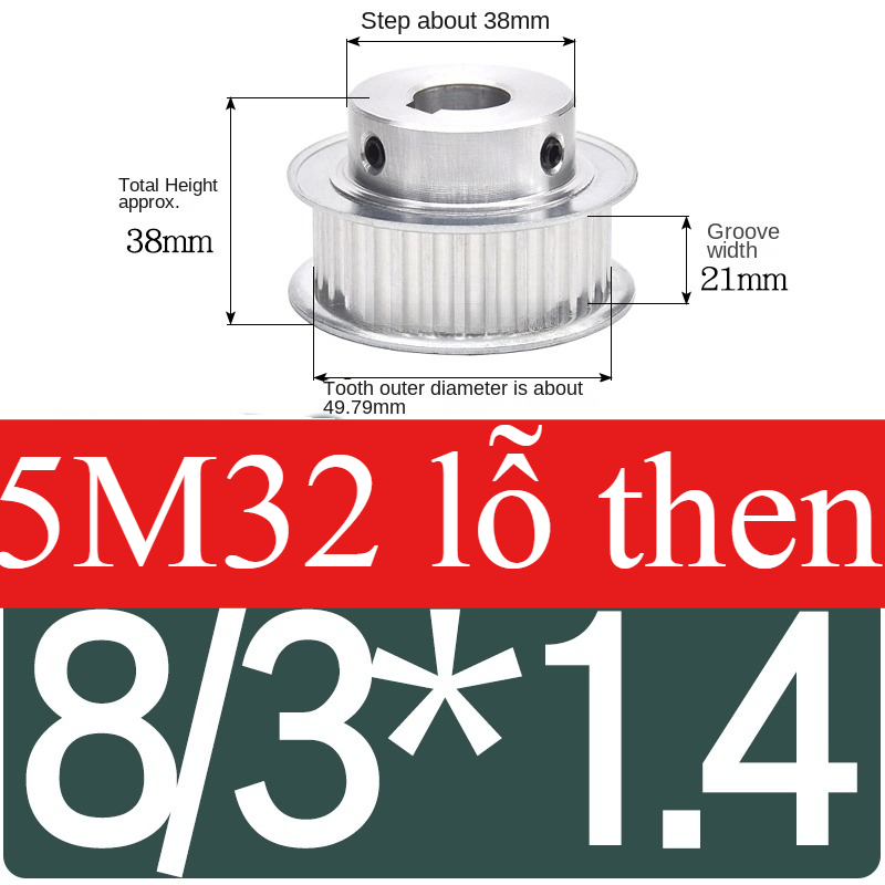 Bánh Răng Đồng Bộ 21bf Lỗ 8/3*1.4 | 5M 32 Răng BF Guangfa - Đột Bậc, Lỗ 5-25mm, Rãnh 16/21/27mm, Nhôm, Truyền Động Chính Xác Công Nghiệp