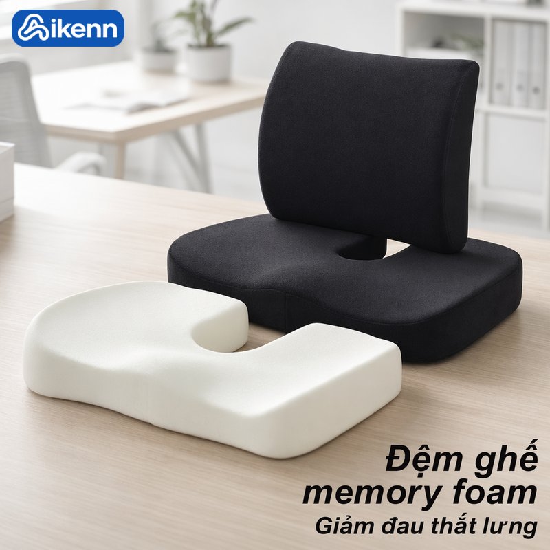 Aikenn Đệm ngồi memory foam Công thái học Thoáng khí Chống trượt Hỗ trợ cột sống Ghế văn phòng Ghế xe hơi