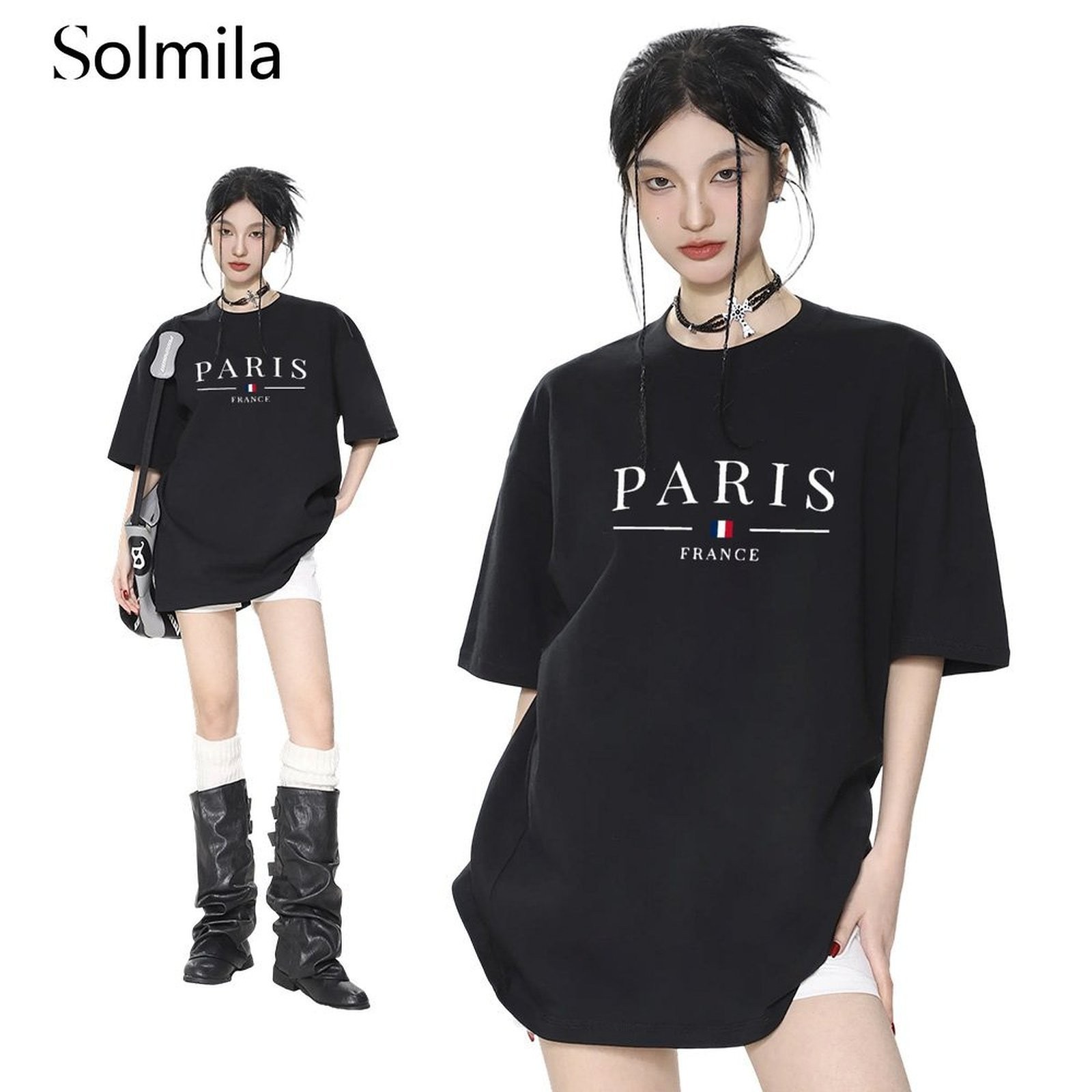 【Momlove】áo thun nữ thời trang Paris in khẩu hiệu Ngắn Tay Áo nữ [Bán chạy Sản phẩm Mới]