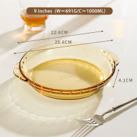 Vision 1 cái chảo thủy tinh 7/8/9 inch có tay cầm tấm ăn màu hổ phách khay nướng tròn Khuôn bánh nướng sâu đa năng đĩa thủy tinh nhiệt độ cao lò vi sóng lò nướng và nồi hấp an toàn