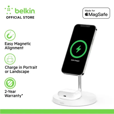 Belkin BOOST↑CHARGE™ PRO 2-in-1 Wireless Charger with MagSafe 15W (Wireless Charging Station for iPhone and AirPods) - 15W Fast Charging iPhone Charger Stand for iPhone 12, 12 Pro, 12 Pro Max, 12 Mini, AirPods